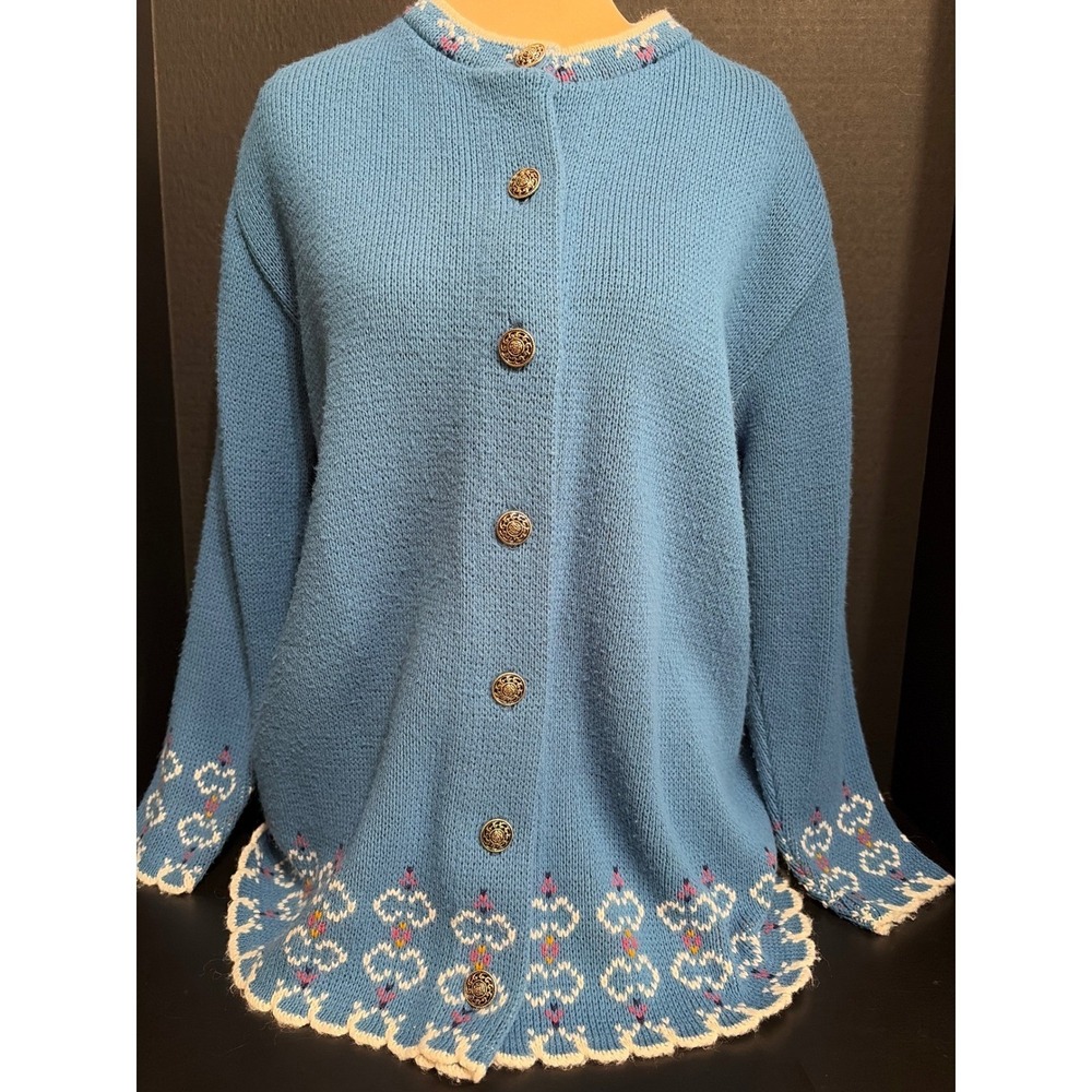 VTG Jersild Light Blue Nordic Fair Isle Cardigan Sweater Made in USA Ornate